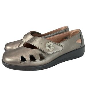 Hotter Bliss Mary Jane Gold Metallic Leather Comfort Loafers Womens Shoe Sz 6.5